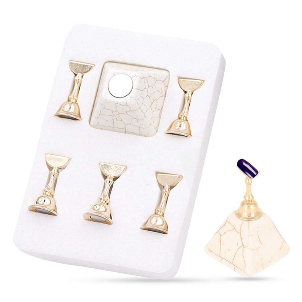 Nail Holder Set Magnetic Nail Tip Practice Stand Base Alloy Holder Nail Art Display Manicure Tool Set with Alloy Holders Manicure Nails Salon Tool(Beige)