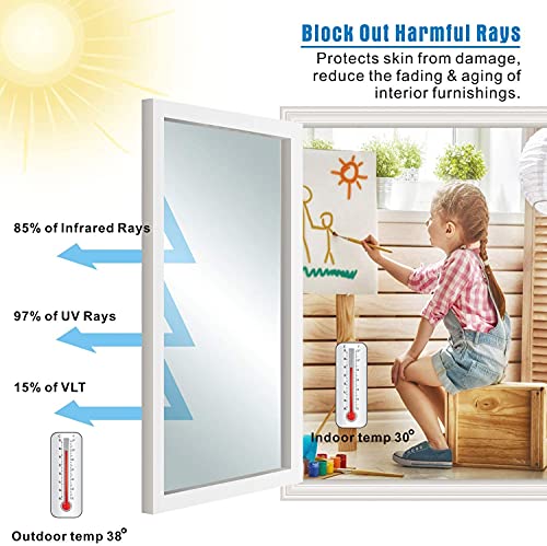 Tain-Free Mirror Window Film 99% Anti-UV, Anti-Heat, Anti-Gaze Temperature Control, Privacy Protection Adhesive Film for Windows, Home, Office, Store (Silver, 90 x 400 cm)