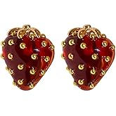Cute Strawberry Fruit Stud Earring for Women S925 Sterling Silver Post Lovely Lifelike Statement Cartilage Tragus Hypoallergenic Dainty Summer Jewelry Birthday Easter Gifts for Daughter Niece