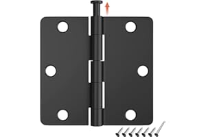 HOSOM 6 Pack Matte Black Door Hinges 3.5 Inch Rounded Interior Door Hinge with 1/4" Radius Corners,Flat Iron Residential 3 ½"x 3 ½" Door Hardware,Fit Bedroom,Standard Door