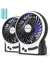 OPOLAR Two Pack Battery Operated USB Rechargeable Fan, Portable Personal Handheld Fan, 3-13 Working Hours, 3 Speeds, Enhanced Wind with Internal and Side Light, Quiet Desk Fan for Boating, Travel-4''