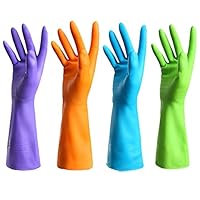 FIVOENDAR Set of 4 Pairs - Reusable Waterproof Household Antibacterial Gloves for Kitchen Dish Washing Laundry Cleaning, 4 Colors (Large)