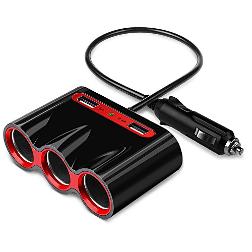 Cigarette Lighter Adapter, USB Car Charger Adapter with 120W 3-Socket Car Splitter 3.4A 2-Port USB Charger Car Multi-Function DC 12V/24V for iPhone iPad Tablet Samsung GPS Dashcam Radar Detector