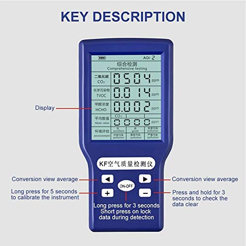 EUGNN Air Quality Monitor,Multifunctional Indoor Pollution Detector Meter for Formaldehyde Carbon Dioxide Detector Real Time Air Tester Kit Indoor Outdoor - Thumbnail 2