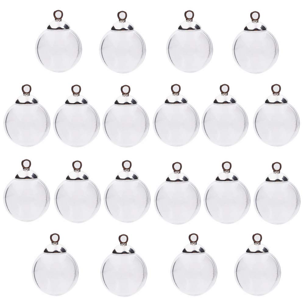 20pcs 16mm Mini Empty clear glass globe 4mm mouth wish glass ball bottles diy pendant charms, 8mm cap include (silver) by zenra