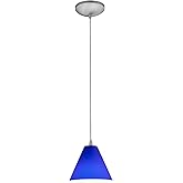 Martini Glass Pendant - Cord - Brushed Steel Finish - Cobalt Glass Shade