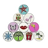 PINMEI Lot of 10 Golf Ball Markers Assorted Patterns, Soft Enamel Technique, Dia 24.4MM