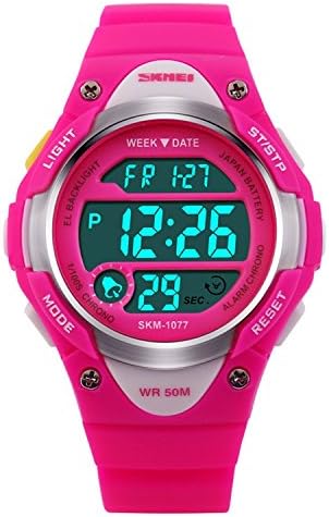 Kids Sport Watch 164 Feet Waterproof LED Digital Watch for Girls Rose Red