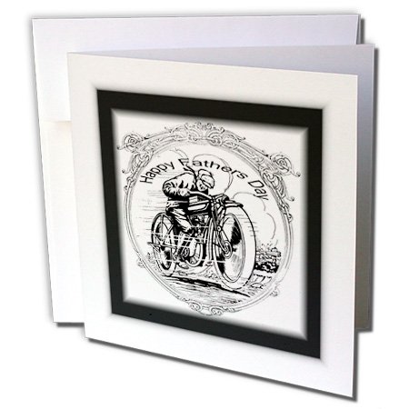 3dRose Greeting Cards, 6 x 6 Inches, Pack of 6, Happy Fathers Day on Vintage Motorcycle (gc_205007_1)