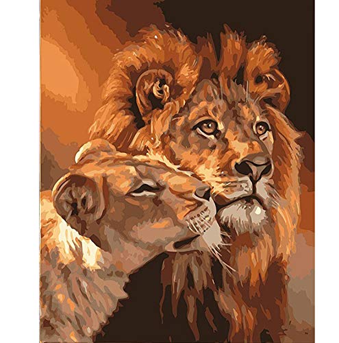 Beryart Malen nach Zahlen DIY Acryl-Malset für Kinder und Erwachsene, 40,6 x 50,8 cm, Löwenpaar-Muster mit 3 Pinseln und…