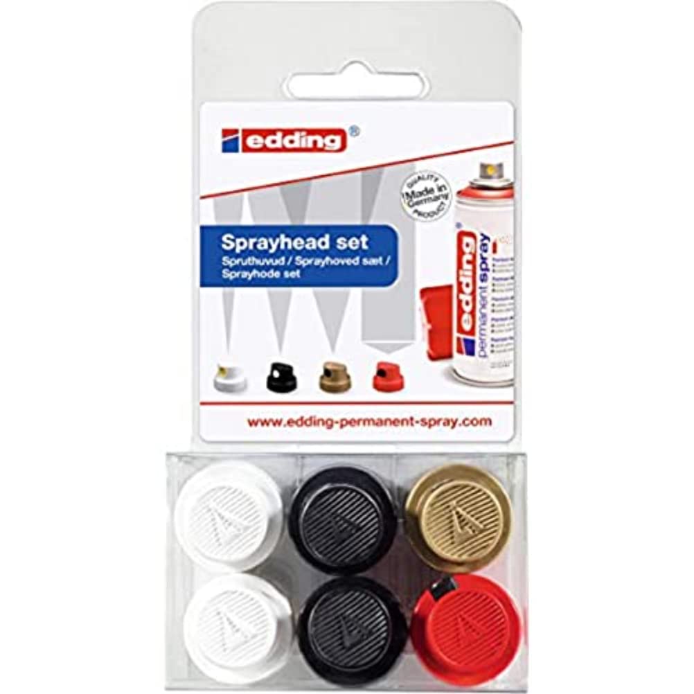edding 5200 permanent spray sprayhead set - set of 6 sprayheads - interchangeable sprayheads in 4 different spray widths - from fine lines (1 cm) up to large areas (14 cm)