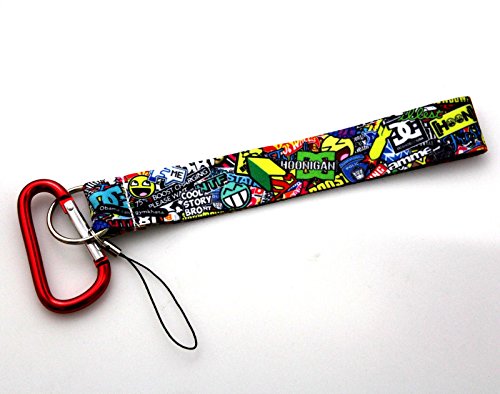 JDM STICKERBOMB Wrist/Palm Lanyard Racing Cell Holders Keychain Carabiner - RED