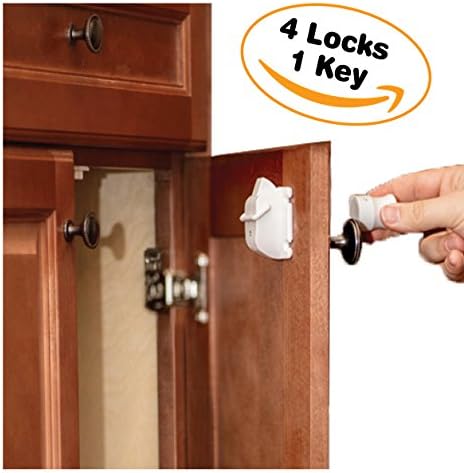 Cabinet Locks Child Safety By Emee Baby, Magnetic, Hidden, Under Cabinet, Keep Kids Secured, Improved Design, Stronger Magnet, Easy To Install With The Free Bonus Installation Tool (4 Locks + 1 Key)