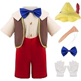 LZH Puppet Costume for Boys, Fairytale Character Halloween Cosplay Outfit | Puppet Costume Set, Hat, Long Nose, Bow Tie and Gloves. Ideal for School Play, Birthday and Puppet Role Play for Young Boys