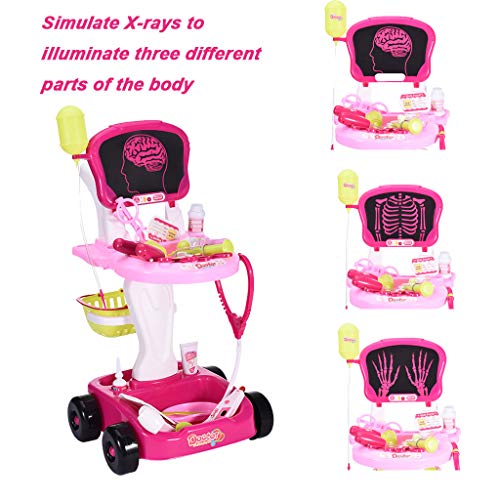 Kids Medical Playset | 22 Piece Toddlers Doctor Pretend Play Kit with Electric Analog X-ray Screen and Stethoscope Set | Organizer Role Playing Game Educational Medical Toys Gifts for Kids (Pink) - Thumbnail 4