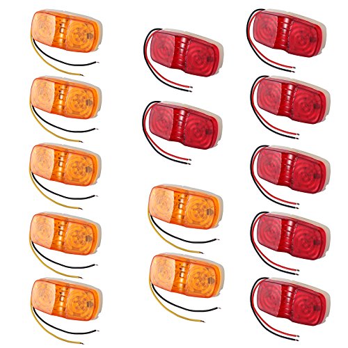 Justech 14pcs Amber/Red LED Trailer Truck Side Marker Light Clearance Indicator Tiger Eye Lamp - Thumbnail 6