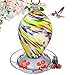 Hummingbird Feeder by Grateful Gnome - Large Hand Blown Stained Glass Feeder for Garden, Patio, Outdoors, Window with Accessories S-Hook, Ant Moat, Brush - 20 fl oz, Bubble Gum Swirl Design