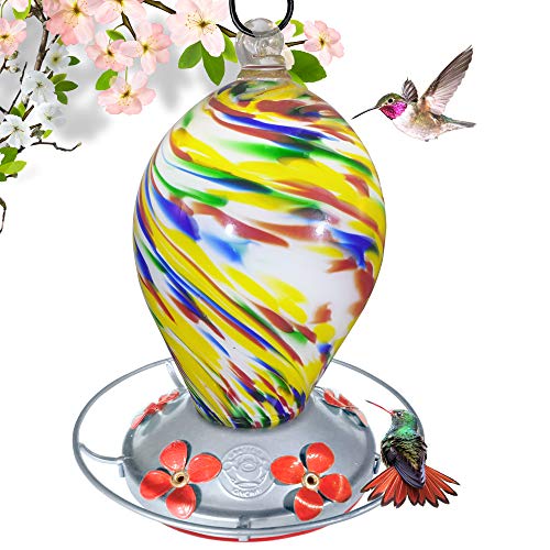Grateful Gnome - Hummingbird Feeder - Hand Blown Glass - Bubblegum Swirl - 28 Fluid Ounces