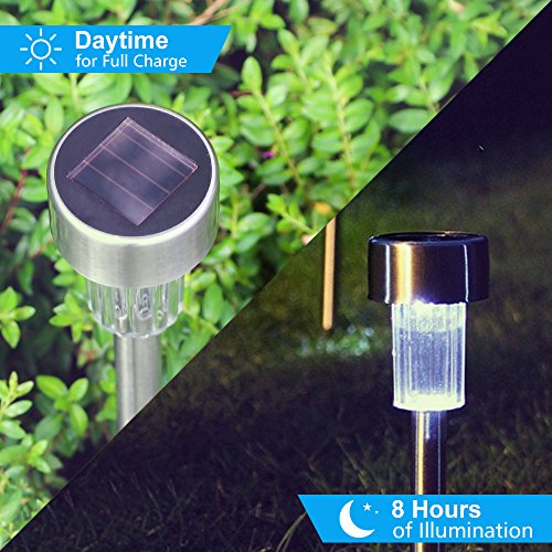 BASEIN Solar Powered Lights Outdoor, Landscape/Pathway Lights Stainless Steel Waterproof Outdoor Solar Lights for Patio, Lawn, Yard, Walkway - 10 Pack