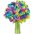 KaBloom PRIME NEXT DAY DELIVERY - Romantic collection of 24 Rainbow Roses .Gift for Birthday, Sympathy, Anniversary, Get Well, Thank You, Valentine, Mother’s Day Fresh Flowers