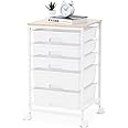 SYKIARIOL Utility Cart with 5 Drawers,Storage Drawer Cart with Wooden Tabletop and Lockable Wheels,Craft Storage Trolley Cart,5-Tier Rolling Utility Cart on Wheels,Bright White