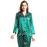 Womens Silk Satin Pajamas Set Sleepwear Loungewear Green 2XL