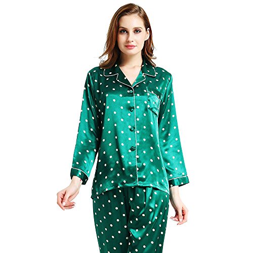 Womens Silk Satin Pajamas Set Sleepwear Loungewear Green 2XL