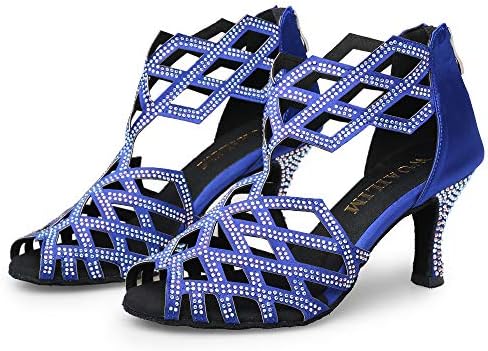 WUAILIM Women's Ballet Ballroom Rhinestone Dance Shoes, Latin Salsa Bachata Practice Performance Dancer Dancing Footwear
