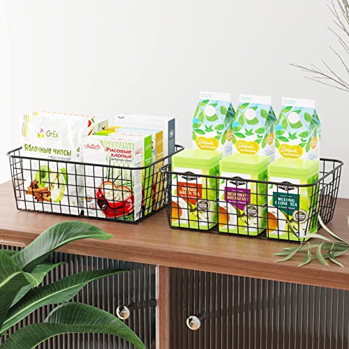 Wire Baskets, Fcolor 6 Pack Pantry Baskets for Storage, Black Metal