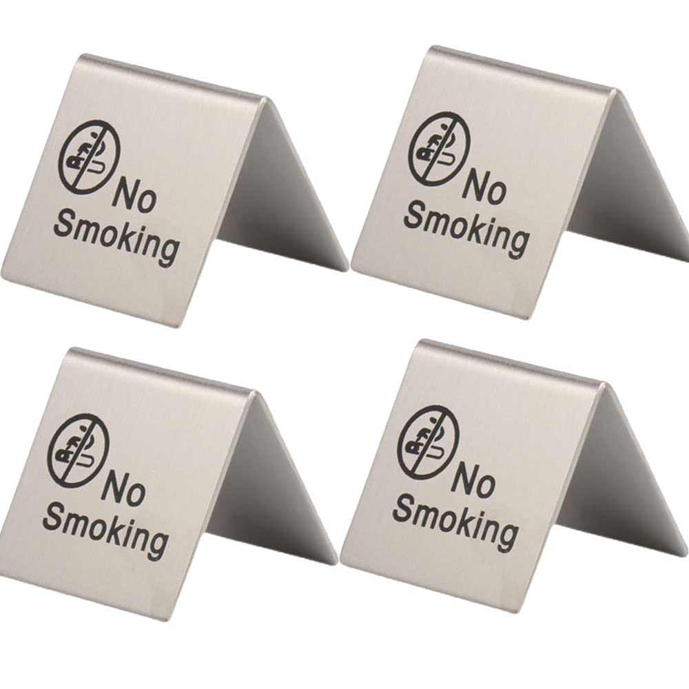 zalati No Smoking Sign 4pcs Table Signal Card Stainless Steel for Indoor & Outdoor Restaurant Coffee Office Table