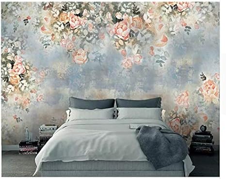 Amazon カスタム壁紙 レトロ ローズ背景 壁 モダン 手描き 花柄 写真 壁紙 パピール 3d壁紙 シルククロス 350x245cm Pink159come 壁紙