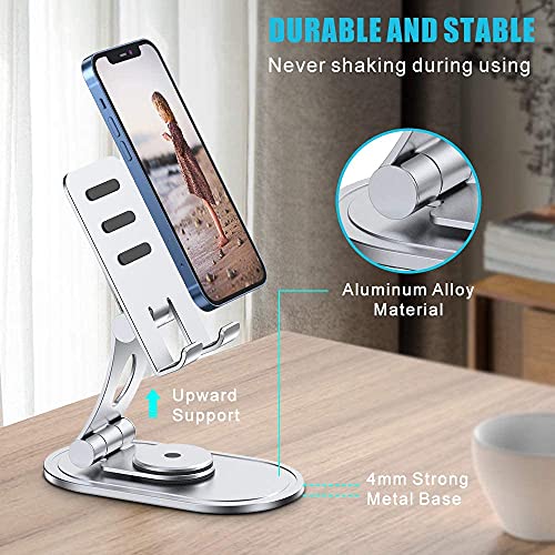 Rotation à 360° Support Telephone, Support Tablette Portable Multi-Angles Réglable en Aluminium, Pliable Support Téléphone pour iPhone/ iPad/ Kindle/ Tablette (3.5 à 9.7 inch), Tout Smartphone