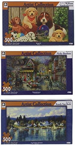 Artist Collection Adult 500 Piece Jigsaw Puzzles, 3 Piece Set, Vermont, Tractors, Bluebirds