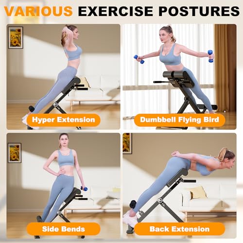 SIRHOME Multi-Function Roman Chair Back Extension Bench for Home Gym | 330 lb Capacity, Foldable Incline Hyperextension Bench, Adjustable Back Exercise for Hamstrings&Lower Back Strength Training