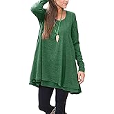 Poetsky Women's Long Sleeve Solid Color Tunic Tops Layered Casual Loose Blouse Shirts