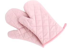 NACHVORN Oven Mitts, Premium Heat Resistant Kitchen Gloves Cotton & Polyester Quilted Oversized Mittens, 1 Pair Pink