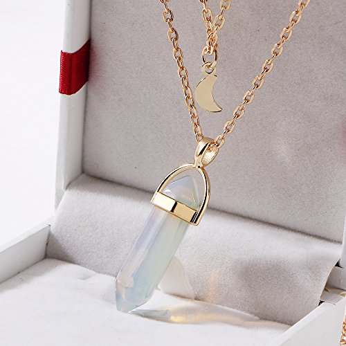 Jewelry Gemstone Rock Natural Crystal Quartz Healing Point Chakra Stone Gold-plated Choker Pendant Necklace (White)