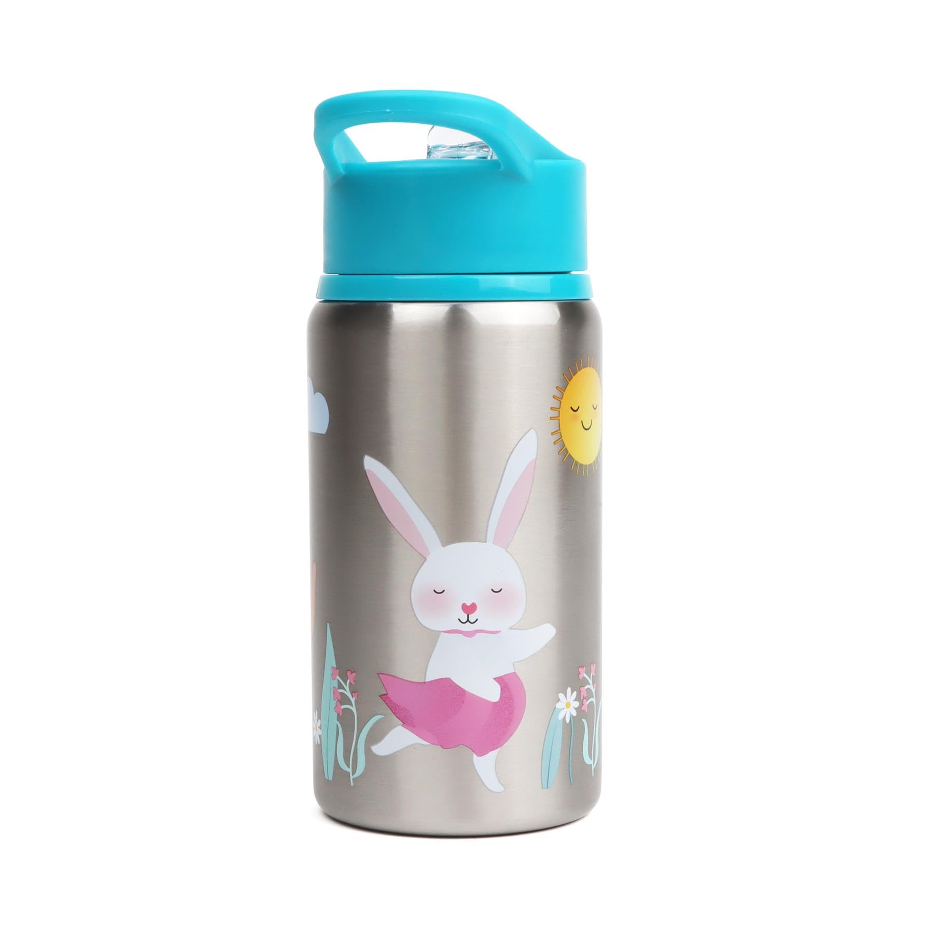 Myga Kids 500ml Water Bottle – Childrens Leakproof Water Bottle with Straw and Carry Handle - Lightweight Shatterproof Stainless Steel Reusable Drinks Bottle for Kids – Animal Kingdom