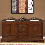 Silkroad Exclusive HYP-0715-BB-UIC-72 Baltic Brown Granite Stone Top Double Sink Bathroom Vanity Cabinet, 72