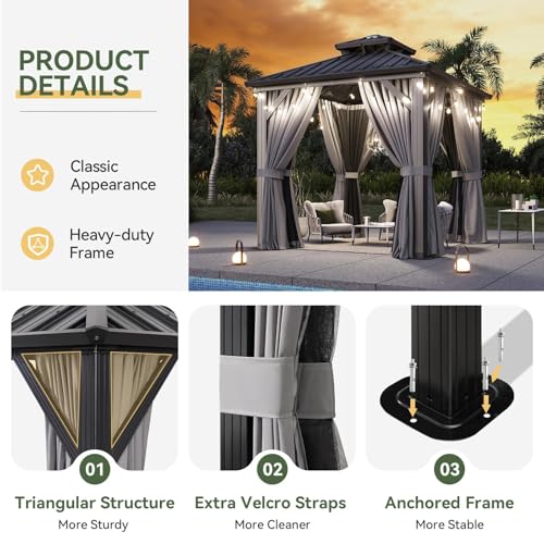 Aoxun 8x8 Hardtop Gazebo Review: Double Galvanized Steel Roof With Netting & Curtains image 29