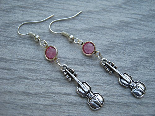 Violin Birthstone Earrings, Personalized Music Earrings, Cello Earrings, Viola Earrings, Upright Bass Musical Instrument Jewelry