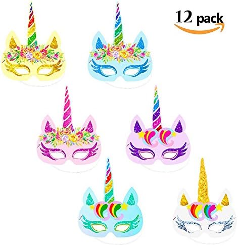 Rainbow Flowers Unicorn Paper Masks Single-sided Kids Birthday Unicorn Party Favors 12 PCS