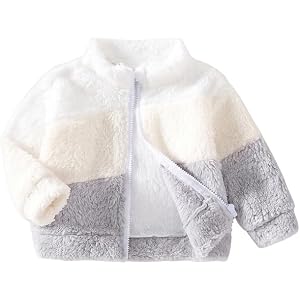 Twosya Baby Boy Fleece Jacket Zip Up Plush Coat Color Block 6M-3T | Warm sherpa fleece jacket with zip closure, stand collar