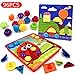JoyGrow 2 in 1 Button Art Color Matching Mosaic Pegboard Set Toddler Toys Color & Geometry Shape Cognition Skill Learning Educational Toys for Boys Girls (72 PCS Buttons and 24 templates )