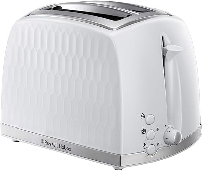 Russell Hobbs Honeycomb 2 Slice Toaster White Textured High Lift 850W