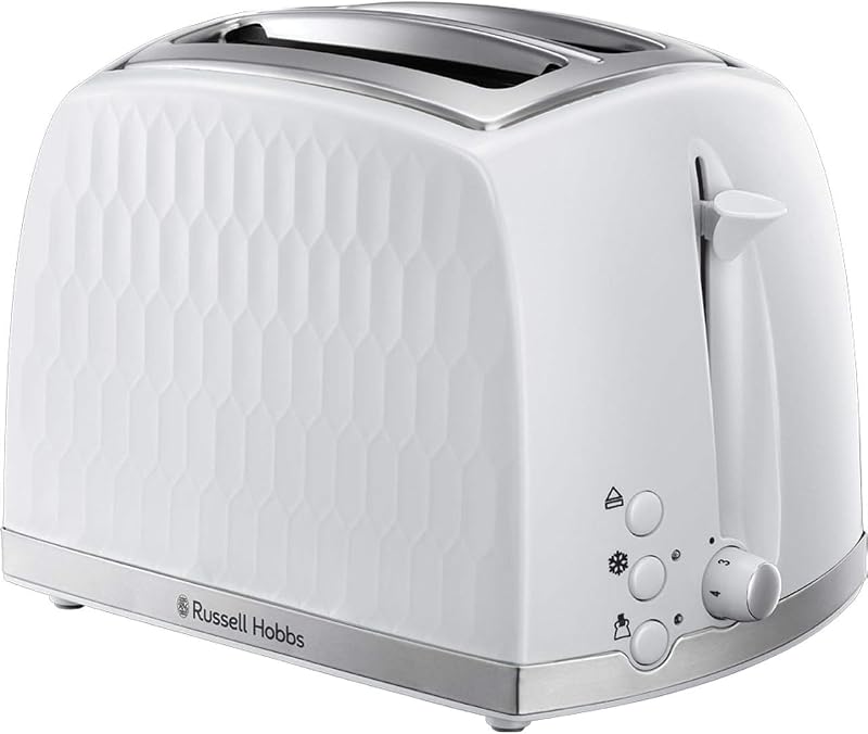 Russell Hobbs Honeycomb 2 Slice Toaster White Textured High Lift 850W