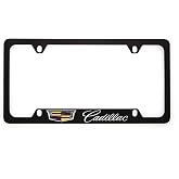 Cadillac with Crest Zinc License Plate Frame with Glossy Black Finish (4 Hole)