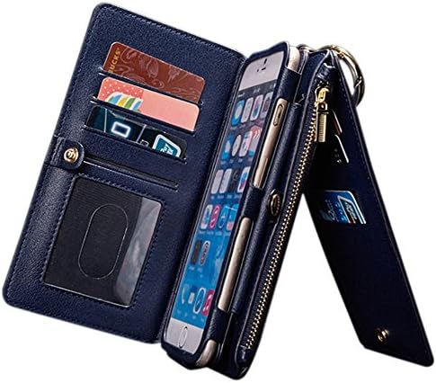 iPhone 6 plus,Goodidus Premium Zipper Wallet Leather Detachable Magnetic Case Purse Clutch Removable Case with Black Flip Credit Card Holder Cover for iPhone 6 plus 5.5 inch(Dark blue)