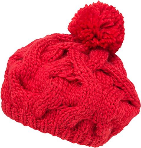 Priny Women's Stylish Cable Knit Thick Slouch Hat Crochet Cap (Red)