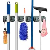 RockBirds Mop and Broom Holder Wall Mounted, 5 Position with 6 Hooks Holds Up to 11 Tools, Storage Solutions for Broom Holders Garage Storage Systems Broom Organizer and Stainless Steel Hook (Gray) (Kitchen)